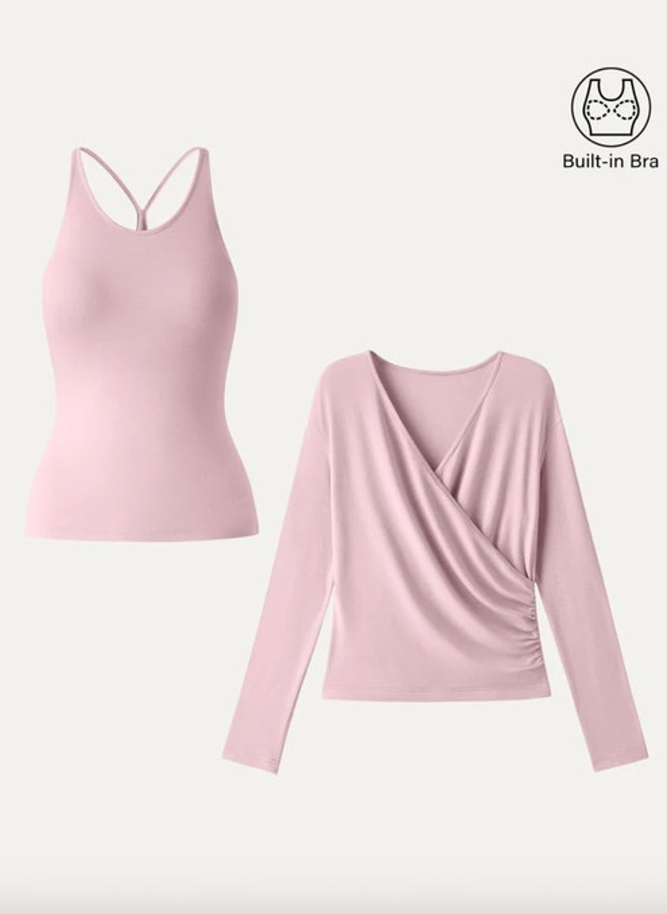 OGL Top Size XL Two-Piece Set Cami with Surplice Ruched Top Light Pink Dream
